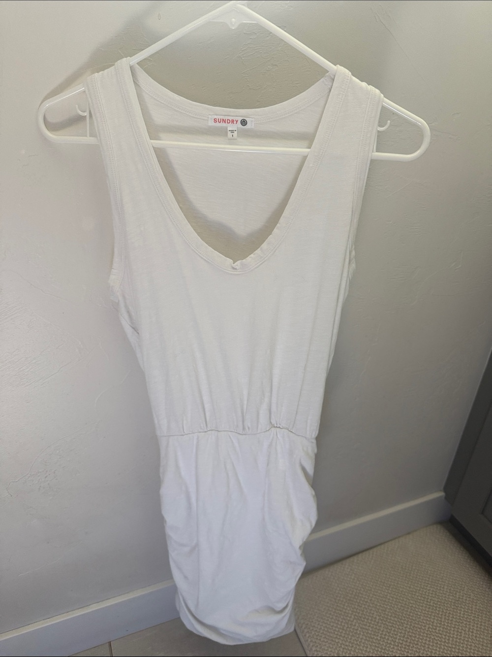 Sundry White V-Neck Sleeveless Knit Dress